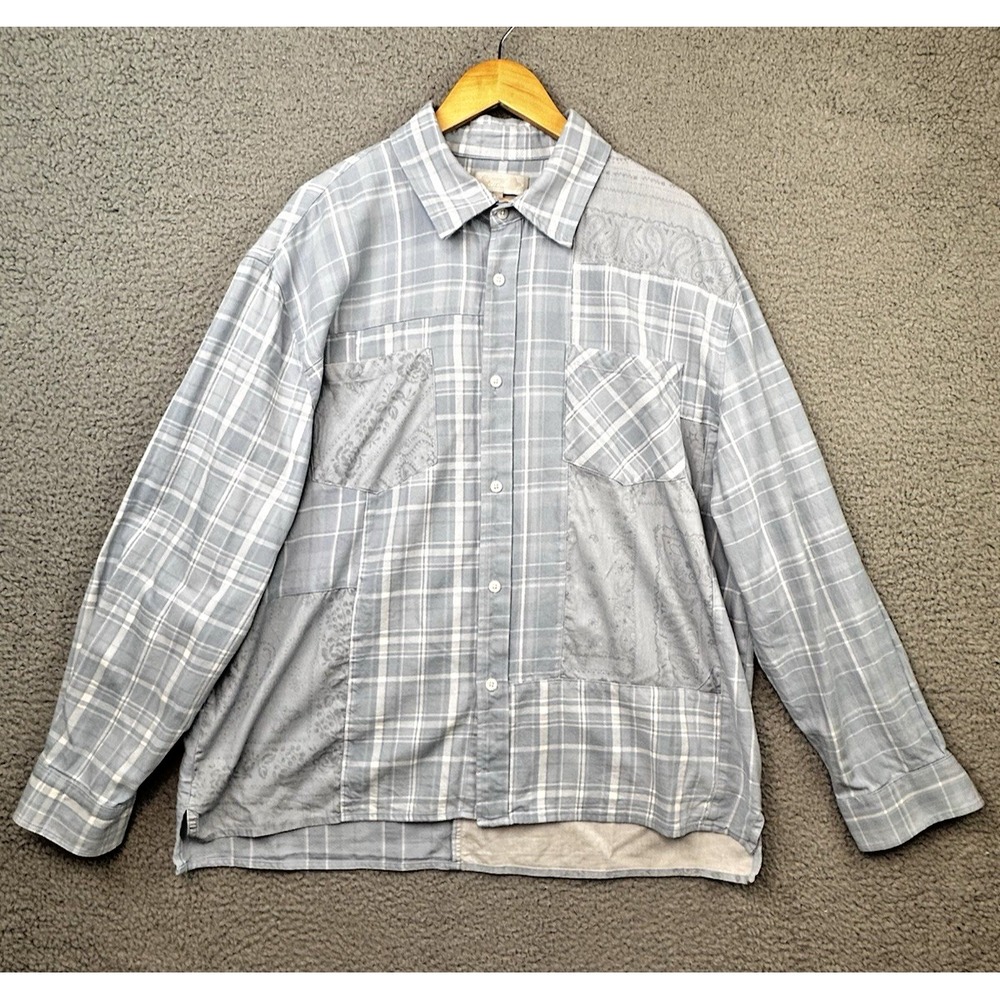 Kith Patchwork Jaydin Shirt Mens Large Blue Daydream Plaid KHM032120 SS24
